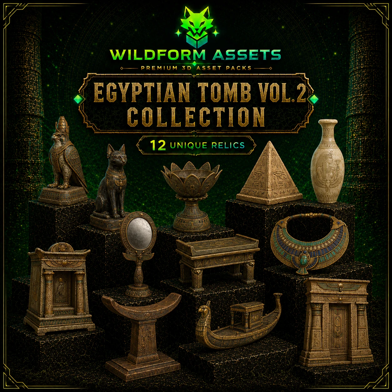 Wildform Assets Egyptian Tomb Relics Vol. 2 preview with twelve ancient Egyptian props